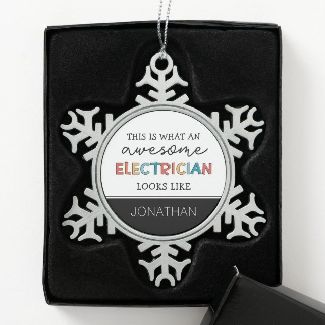 Personalized Electrician Funny Gifts Snowflake Pewter Christmas Ornament (Box)