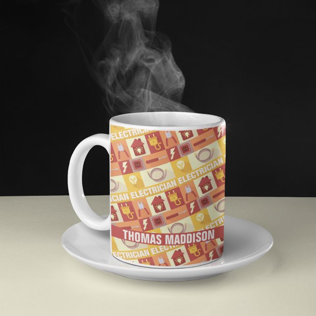Personalized Electrician Iconic Pattern Coffee Mug (Creator Uploaded)