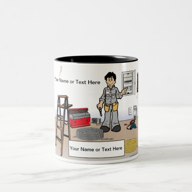 Personalized Electrician - Male Cartoon  Two-Tone Coffee Mug (Center)