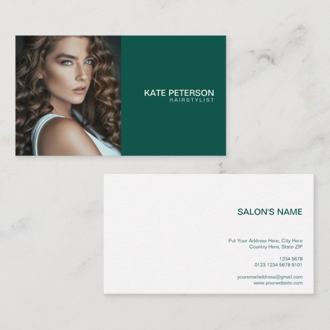 Personalized Elegance Photo | Elegant Green Business Card (Front/Back)
