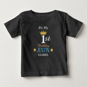 Personalized Elegant 1st birthday gold crown black Baby T-Shirt