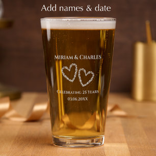 Personalized Elegant 25th Anniversary Gift Etched Pint Glass