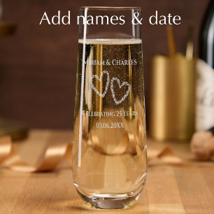 Personalized Elegant 25th Anniversary Gift Etched Stemless Champagne Flute