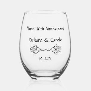 Personalized Elegant 30th Wedding Anniversary Gift Stemless Wine Glass