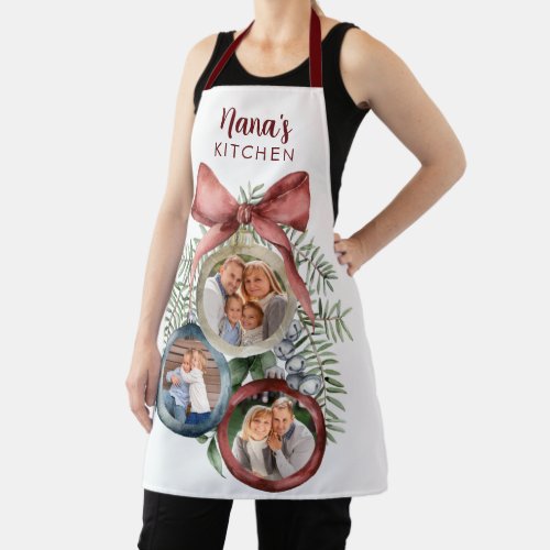 Personalized Elegant 3 Photo Christmas Ornaments Apron