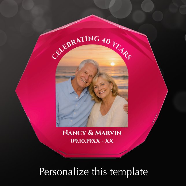 Personalized Elegant 40th Anniversary Photo Gift Block (Create a beautiful personalized photo keepsake for a 40th wedding anniversary gift.
)