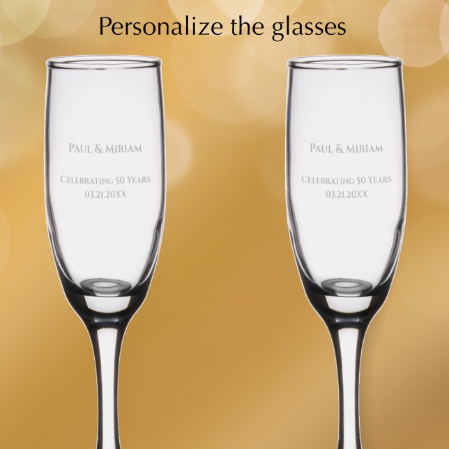 Personalized Elegant 50th Anniversary Custom Gift Champagne Flute (Personalize these wedding anniversary keepsake glasses for an elegant gift.
)