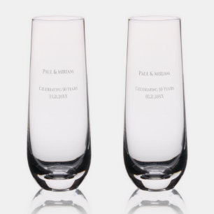 Personalized Elegant 50th Anniversary Custom Gift Stemless Champagne Flute