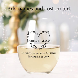 Personalized Elegant 50th Anniversary Gift Stemless Wine Glass