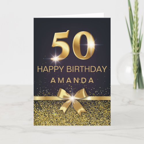 Personalized Elegant 50th Birthday Gold Glitter Card