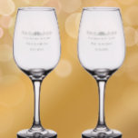 Personalized Elegant 50th Wedding Anniversary Gift Wine Glass<br><div class="desc">Create a meaningful keepsake with these elegant 50th anniversary etched wine glasses. Personalize these quality glasses with the couples names and wedding and/or anniversary date. Simple, elegant script saying "celebrating 50 years" can be edited to any number for another anniversary year. My original design of hearts and swirls adds a...</div>
