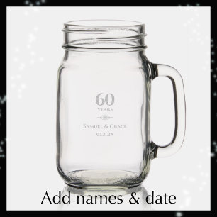 Personalized Elegant 60th Diamond Anniversary Gift Mason Jar W/ Handle