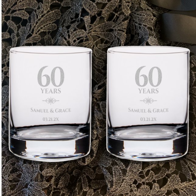 Personalized Elegant 60th Diamond Anniversary Gift Rocks Glass (Add couples names for a custom keepsake anniversary glass. Unique diamond stylish designer gift.
)