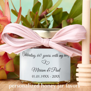 Personalized Elegant 60th Wedding Anniversary Honey Jar Favors