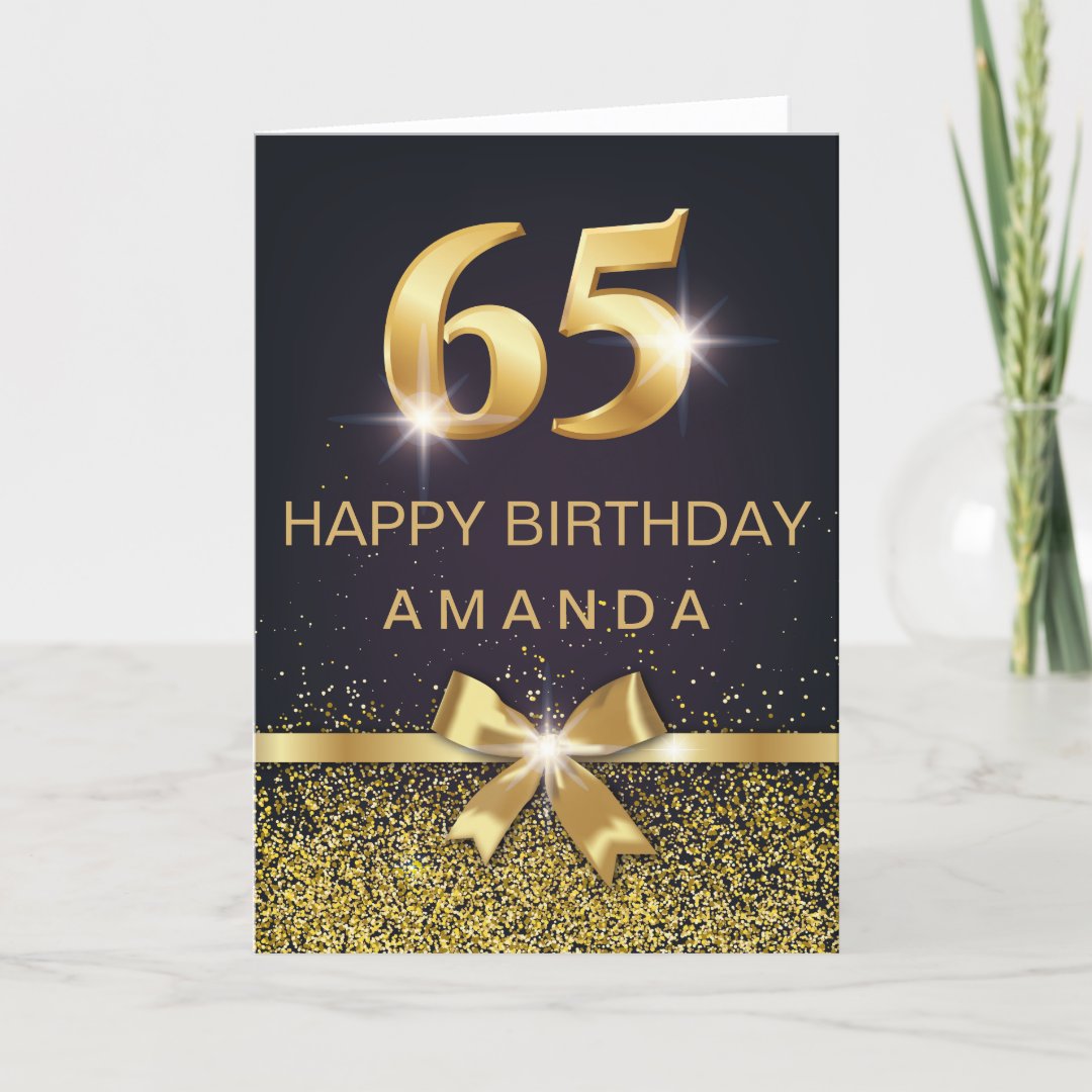 Personalized Elegant 65th Birthday Gold Glitter Card | Zazzle