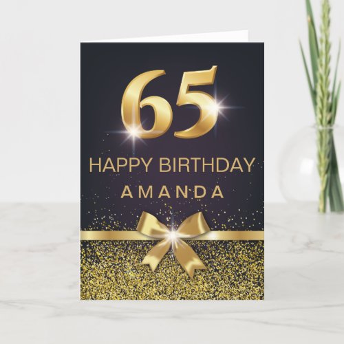 Personalized Elegant 65th Birthday Gold Glitter Card