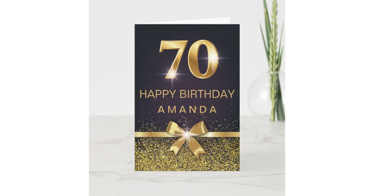 Personalized Elegant 70th Birthday Gold Glitter Card | Zazzle