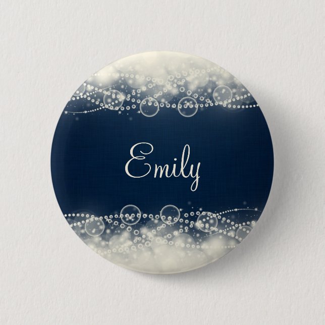 Personalized Elegant Abstract Lace and Pearls Button (Front)