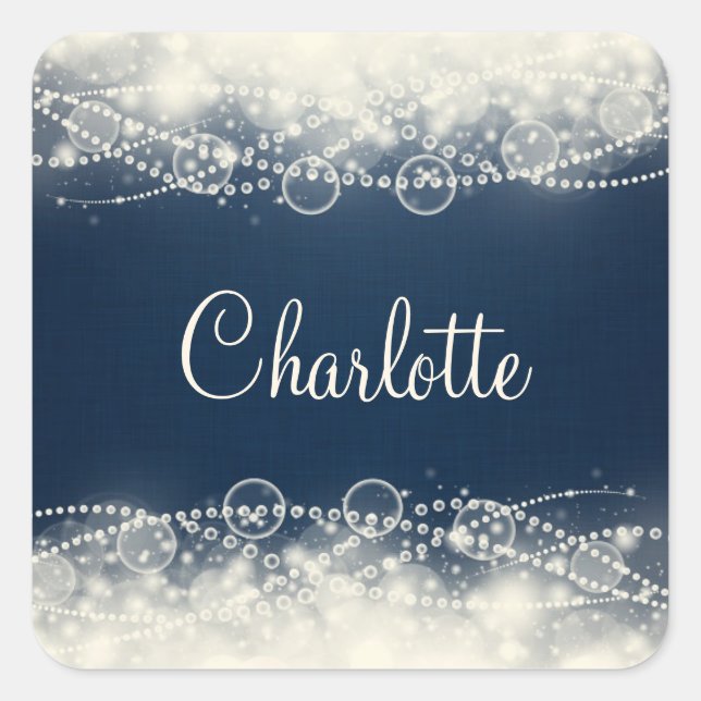 Personalized Elegant Abstract Lace and Pearls Square Sticker (Front)