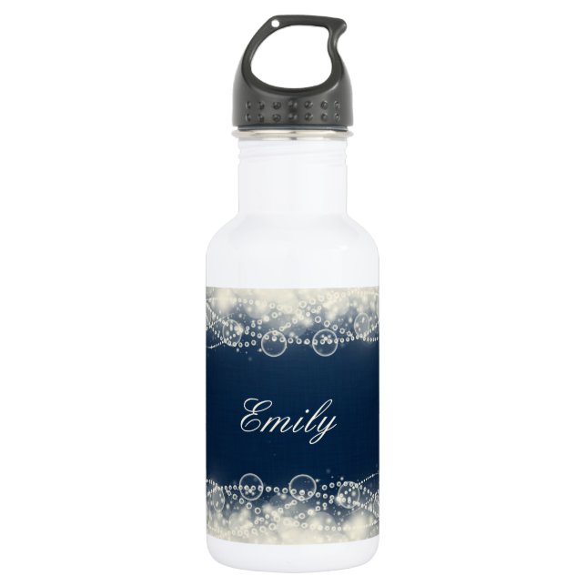 Personalized Elegant Abstract Lace and Pearls Water Bottle (Front)