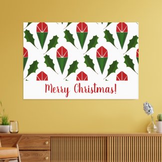 Personalized Elegant Abstract Red Roses and Holly