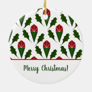 Personalized Elegant Abstract Red Roses and Holly