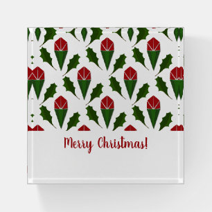 Personalized Elegant Abstract Red Roses and Holly Paperweight
