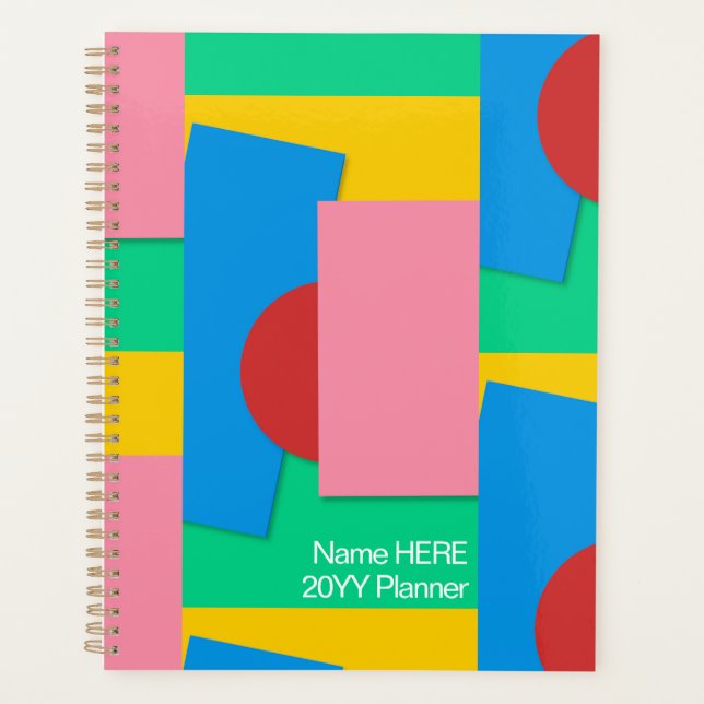 Personalized Elegant Abstract Shape & Color Red Planner (Front)