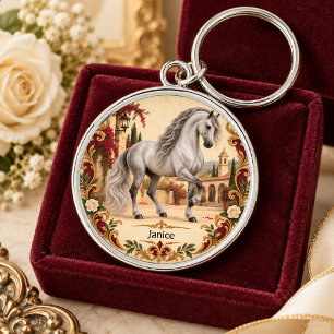 Personalized Elegant Andalusian Horse Spanish Keychain