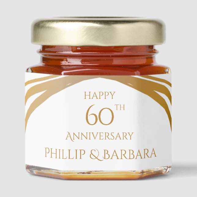 Personalized Elegant Arch 60th Anniversary Party Honey Jar Favors (Front)