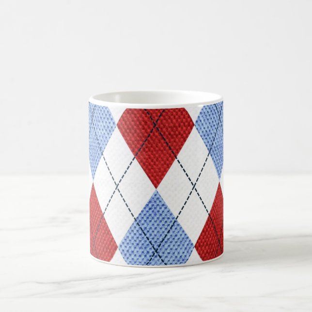 Personalized Elegant Argyle Pattern Red & Blue Coffee Mug (Center)