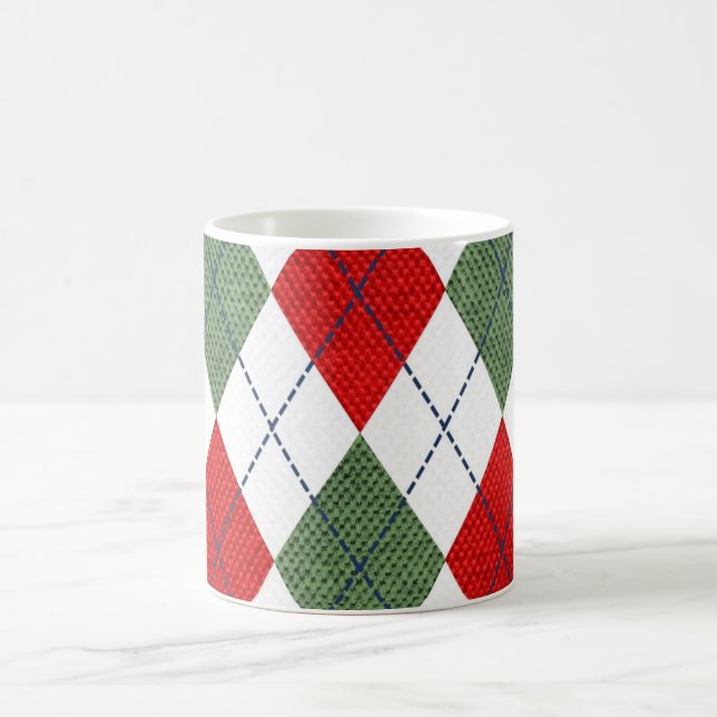 Personalized Elegant Argyle Pattern Red & Green Coffee Mug (Center)