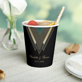Personalized Elegant Art Deco Wedding Paper Cups by encore_arts at Zazzle