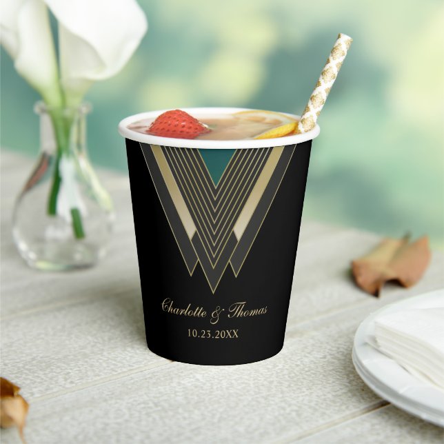 Personalized Elegant Art Deco Wedding Paper Cups (Insitu)