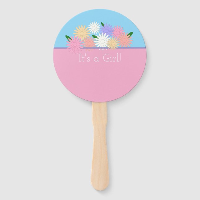Personalized Elegant Baby Boy Girl Gender Reveal Hand Fan (Back)