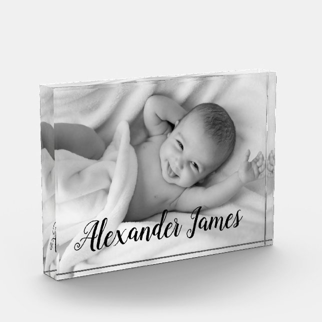 Personalized Elegant Baby Name Script Photo gift Block (Left)