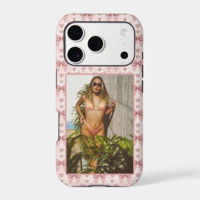 Personalized Elegant Ballet Pink Bow Rose Coquette Case-Mate iPhone Case (Back)