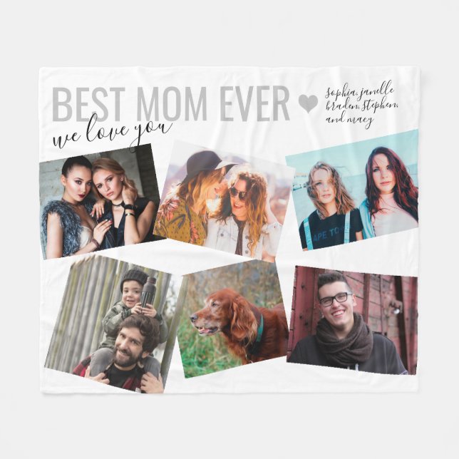 Personalized Elegant Best Mom Ever 6 Photo Fleece Blanket (Front (Horizontal))