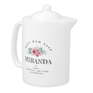 Personalized Elegant Best Mom Ever Pink Flowers Teapot
