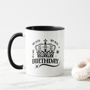 Personalized Elegant Birthday Crown Typography Mug