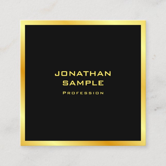 Personalized Elegant Black And Gold Modern Simple Square Business Card (Front)