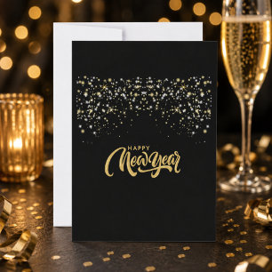 Personalized Elegant Black and Gold New Year Card
