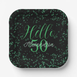 Personalized Elegant Black and Green 50th Birthday Paper Plates