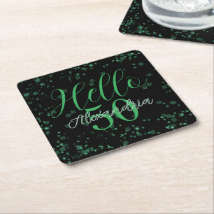 Personalized Elegant Black and Green 50th Birthday Square Paper Coaster