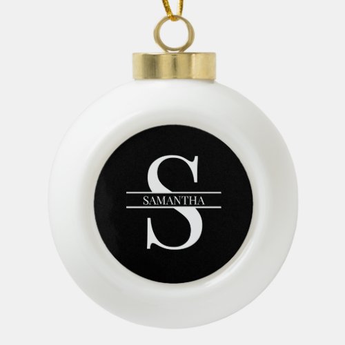 Personalized Elegant Black and White Ceramic Ball Christmas Ornament