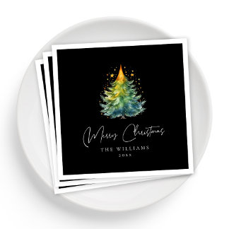 Personalized Elegant Black and White Christmas Napkins