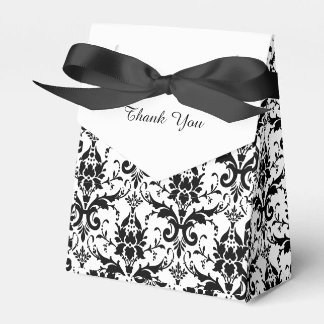 Personalized Elegant Black and White Damask Favor Boxes (Front Side)