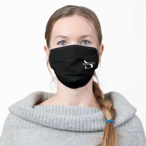 Personalized Elegant Black and White Monogram Name Adult Cloth Face Mask