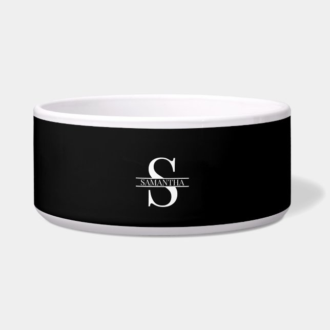 Personalized Elegant Black and White Monogram Name Bowl (Front)