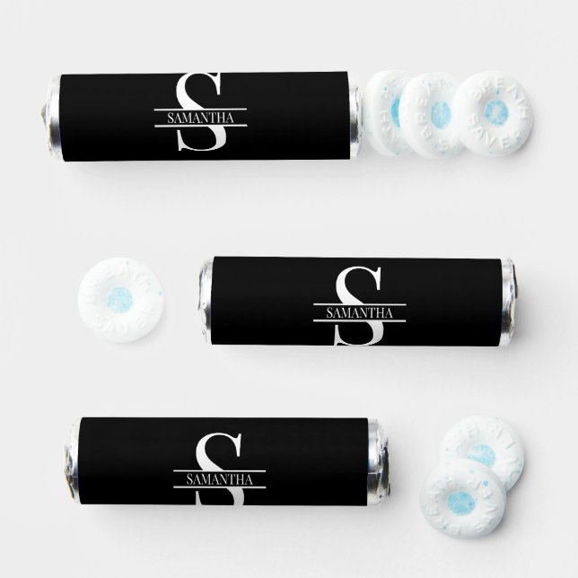 Personalized Elegant Black and White Monogram Name Breath Savers® Mints (Assorted)